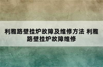 利雅路壁挂炉故障及维修方法 利雅路壁挂炉故障维修